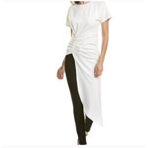 GRACIA Cream Asymmetrical Shirred Hi-Low Slit Blouse Shirt  -M